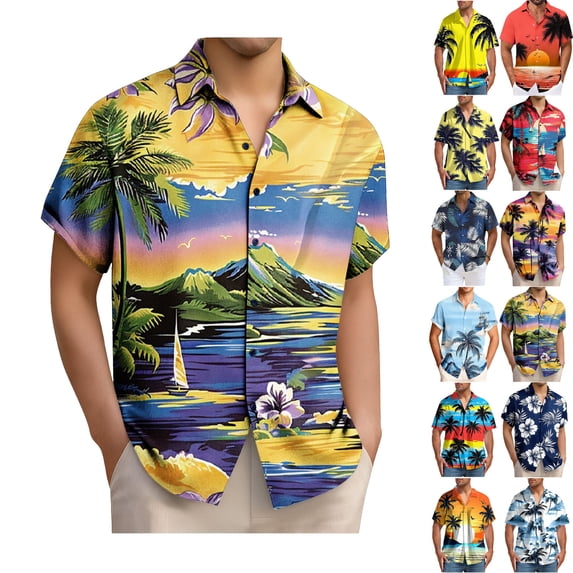 DJDLJWCJ Mens Polo Shirts Short Sleeve, Button Down Shirts for Men Vacation Hawaiian T Shirts Summer Beach Shirts Multicolor 3XL