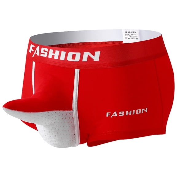 DJDLJWCJ Mens Fashion Boxer Briefs Underwear Stretch Soft Elastic Waist Solid Boxer Underwear Red XL