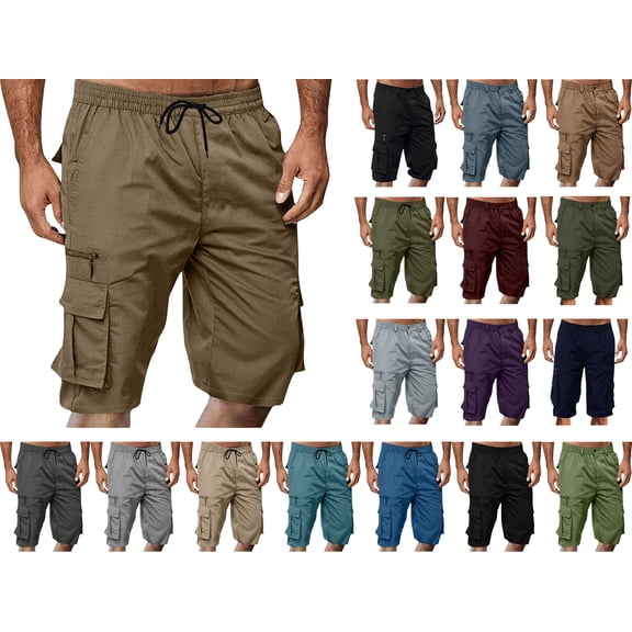 DJDLJWCJ Mens Shorts Big and Tall, Elastic Waist Straight Button Zipper Shorts Multi-pocket Outdoor Summer Shorts Wine 3XL (38-40)