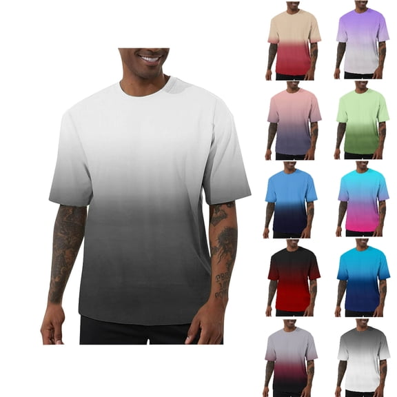 DJDLJWCJ Mens T Shirt Plus Size, Crewneck Gradient Mens Regular Tee Loose Elastic Athletic Shirt Pink 2XL