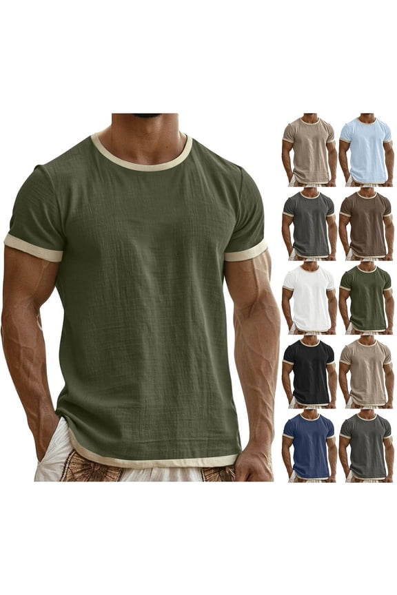 Mens T Shirts Cotton Linen Crewneck Tee Shirt Men Short Sleeve Shirts Lightweight Breathable Casual Tops, Green M