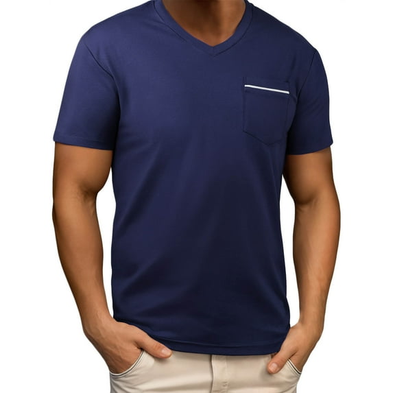 DJDLJWCJ Mens T Shirts with Pocket, Crewneck Solid Shirt Fashion Outdoor Sports Summer Tee Shirt Navy S