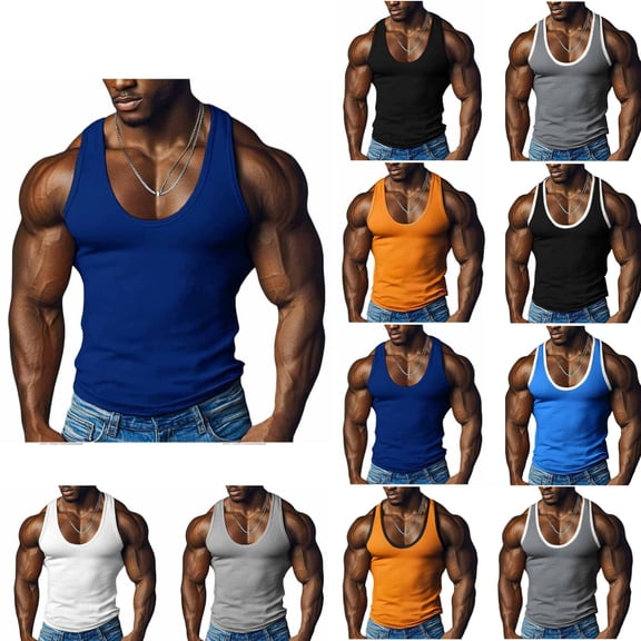 DJDLJWCJ Mens Tank Tops Summer Casual A Shirt Lightweight Muscle Sleeveless Outdoor Sports Tops Breathable Orange XL