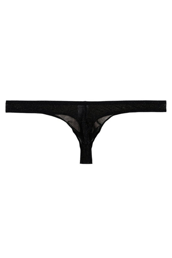 Mens Thongs Underwear G-String Low Waist Ice Silk, Underpants Black M