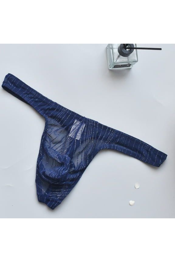 Mens Thongs Underwear G-String Mid Waist Stretch Soft, Underpants Dark Blue M