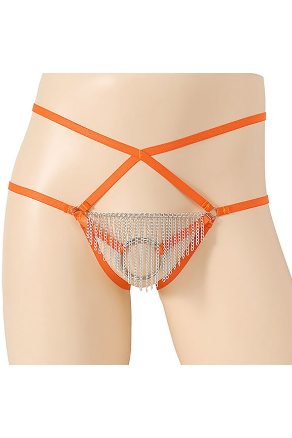 Mens Thongs Underwear G-String Sexy Elastic Low Waist Underpants Orange Free Size