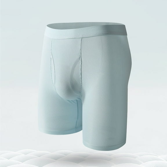 DJDLJWCJ Mens Underwear Boxer Briefs Comfortable Side Opening Long Leg Elastic Waist Soft Cotton Breathable, Underpant Blue 2XL