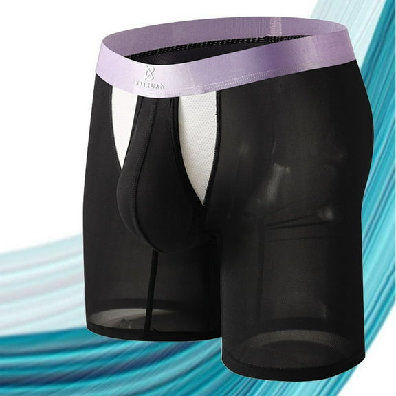 DJDLJWCJ Mens Underwear Boxer Briefs Comfortable Side Opening Long Leg Elastic Waist Soft Ice Silk Breathable, Underpant Black L