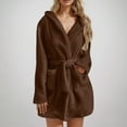 thumbnail image 1 of DJDLJWCJ Robe for Women Long Sleeve Soft Bathrobe Fleece Warm Solid Tie Waist Womens Robes, Pajamas Loungewear Brown 3XL, 1 of 5