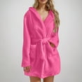 thumbnail image 1 of DJDLJWCJ Robe for Women Long Sleeve Soft Bathrobe Fleece Warm Solid Tie Waist Womens Robes, Pajamas Loungewear Hot Pink S, 1 of 5
