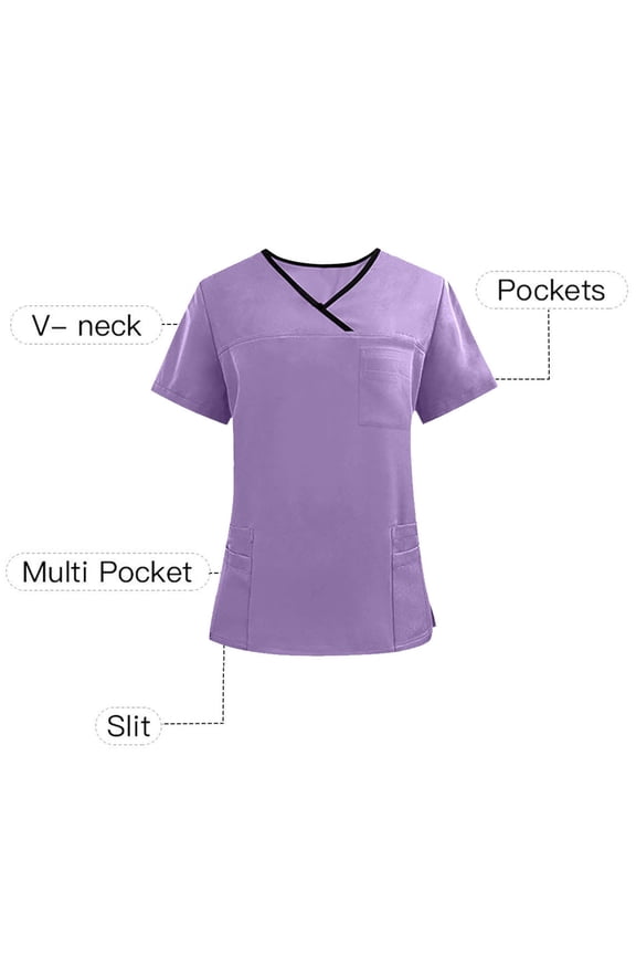 Scrubs for Women Nurses V-Neck Short Sleeve Caregiver Tops with Pocket Comfy Plus Size Doctor Workwear Purple 2XL