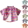 thumbnail image 1 of DJDLJWCJ Short Sleeve Button Up Shirt for Boys Lightweight Plaid Printed polo Shirts Stretch Soft Summer Shirt Hot Pink Size 10, 1 of 4