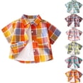 thumbnail image 1 of DJDLJWCJ Short Sleeve Button Up Shirt for Boys Lightweight Plaid Printed polo Shirts Stretch Soft Summer Shirt Orange Size 10, 1 of 4