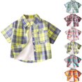 thumbnail image 1 of DJDLJWCJ Short Sleeve Button Up Shirt for Boys Lightweight Plaid Printed polo Shirts Stretch Soft Summer Shirt Yellow Size 9, 1 of 4