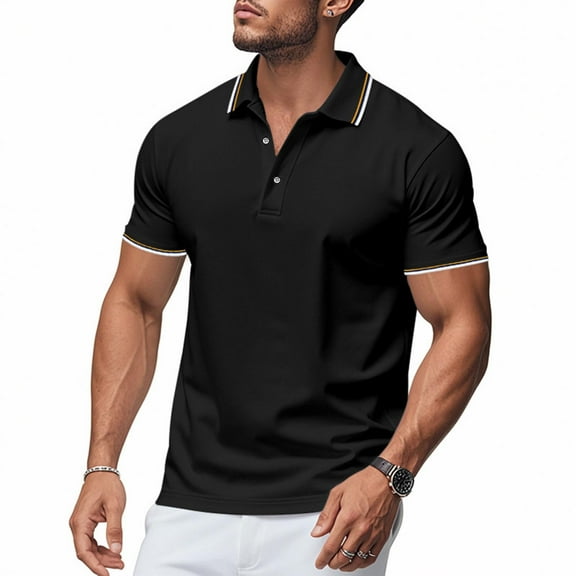 DJDLJWCJ Short Sleeve Shirts for Men with Pocket, Summer Lapel Mesh Tee Solid Casual Muscle Shirt Black XL