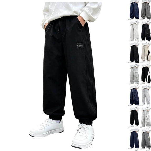 DJDLJWCJ Teen Boys Athletic Sweatpants 5-15 Elastic Waist Drawstring Relaxed Fit Jogger Pants Stretch Soft Sports Pants Black Size 5T