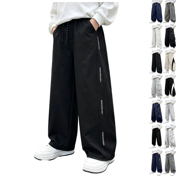DJDLJWCJ Teen Boys Athletic Sweatpants 5-15 Elastic Waist Drawstring Relaxed Fit Jogger Pants Stretch Soft Sports Pants Black Size 5T