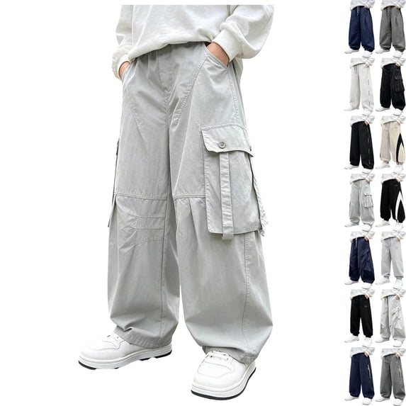 DJDLJWCJ Teen Boys Cargo Sweatpants 5-15 Straight Leg Elastic Waist Jogger Pants Lightweight Baggy Pants with Pocket for Outdoor Hiking White Size 14