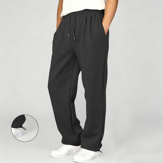 DJDLJWCJ Teen Boys Fleece Lined Pants Winter Warm Elastic Waist Sweatpants Side Pocket Wide Leg Sweatpants Dark Gray Size 9-10Years