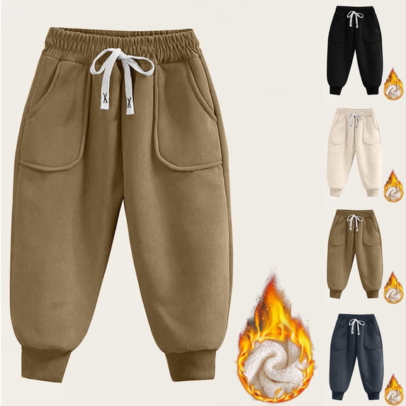 DJDLJWCJ Teen Boys Fleece Lined Sweatpants Winter Warm Elastic Waist Sweatpants Side Pocket Solid Color Pants Coffee Size 3T