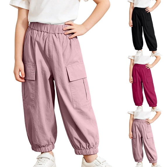 DJDLJWCJ Teen Boys School Uniform Pants Multi-pocket Stretch Soft Cargo Pants Elastic Waist Jogger Pants Hot Pink Size 10