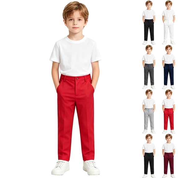 DJDLJWCJ Teen Boys School Uniform Pants Straight Leg Relaxed Fit Pull-On Flat Pants Side Pocket Solid Dress Pants Red Size 11