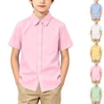 thumbnail image 1 of DJDLJWCJ Teen Boys School Uniform Shirts 18 Boys Button Down Shirts Short Sleeve Lapel Solid Color polo Shirt Pink Size 14, 1 of 11