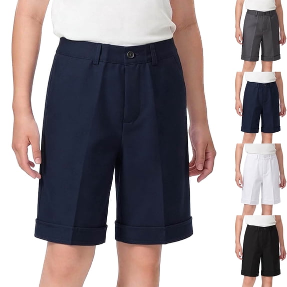 DJDLJWCJ Teen Boys School Uniform Shorts 12-14 Straight Leg Flat Front Dress Shorts Solid Color Side Pocket Summer Shorts Navy Size 4