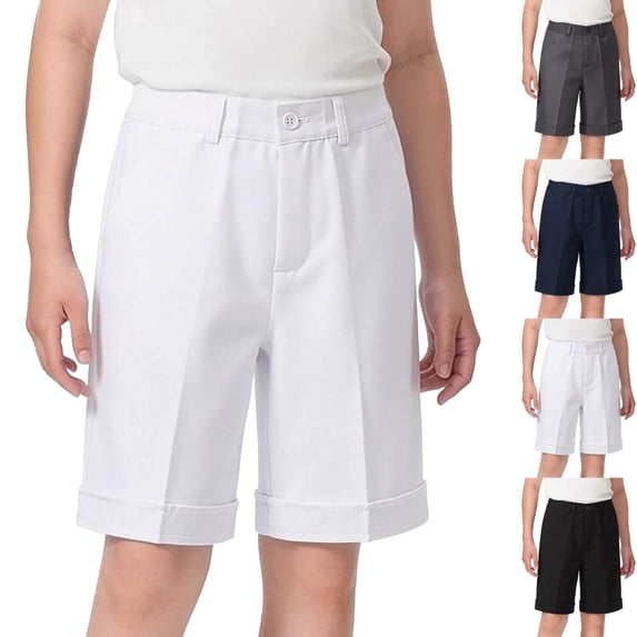 DJDLJWCJ Teen Boys School Uniform Shorts 12-14 Straight Leg Flat Front Dress Shorts Solid Color Side Pocket Summer Shorts White Size 6