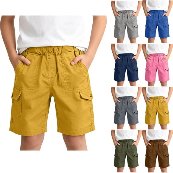 DJDLJWCJ Teen Boys School Uniform Shorts Elastic Waist Flat Front Athletic Shorts Solid Color Side Pocket Summer Shorts Yellow Size 5