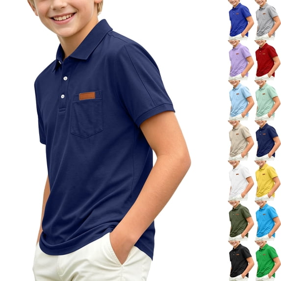 DJDLJWCJ Teen Boys Short Sleeve Pique polo Shirt Lapel Lightweight Breathable Short Sleeve Shirts for Boys Summer Golf T Shirt Navy Size 5T