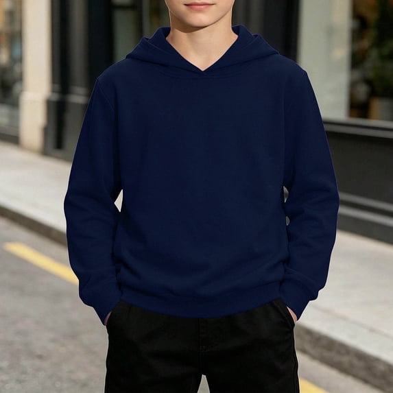 DJDLJWCJ Teen Boys Solid Color Hoodie (1-15) Lightweight Long Sleeve Pullover Sweatshirt for Boys Stretch Soft Comfy School Sweatshirts Dark Blue Size 1T