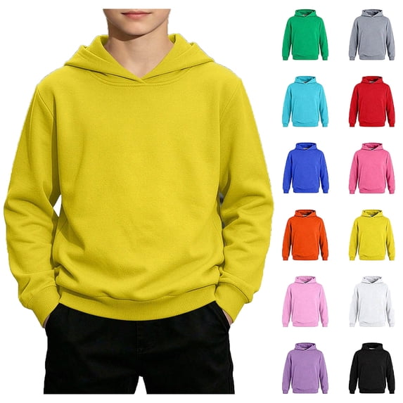 DJDLJWCJ Teen Boys Solid Color Hoodie (1-15) Lightweight Long Sleeve Pullover Sweatshirt for Boys Stretch Soft Comfy School Sweatshirts Yellow Size 5