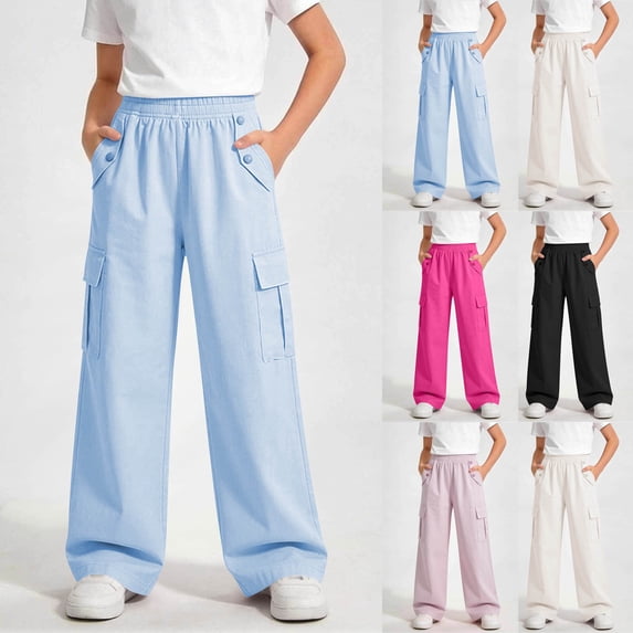 DJDLJWCJ Teen Girls Cargo Pants 14-16 Straight Leg Elastic Waist Baggy Pants Lightweight Soft Work Pants Blue Size 9