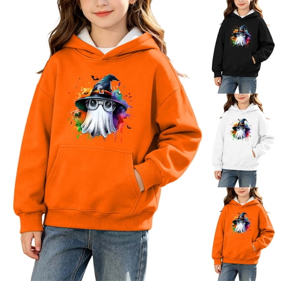 DJDLJWCJ Teen Girls Halloween Hoodie Loose Fit Long Sleeve Pullover Stretch Soft Casual Tops Black Size 5T