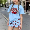 thumbnail image 1 of DJDLJWCJ Teen Girls Outfits 2 Piece Girls Crewneck Graphic Printed T Shirt with Elastic Waist Comfortable Summer Shorts Set Blue Size 9, 1 of 7