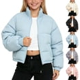thumbnail image 1 of DJDLJWCJ Teen Girls Puffer Jacket Stand Collar Thicken Winter Coat Solid Color Zip Up Quilted Warm Jacket Pink Size 5, 1 of 7