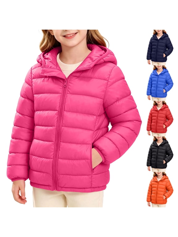Teen Girls Quilted Jacket Full Zip Thicken Winter Coats Solid Color Long Sleeve Puffer Jacket Orange Size 5-6Years