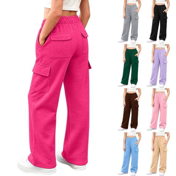 DJDLJWCJ Teen Girls Wide Leg Sweatpants 14-16 Loose Fit Elastic Waist Athletic Pants Side Pocket Casual Pants Green Size 150