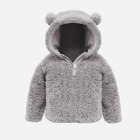 DJDLJWCJ Toddler Baby Boys Hooded Jacket Fleece Lined Warm Jacket Full Zipper Winter Coat Gray Size 12-18M