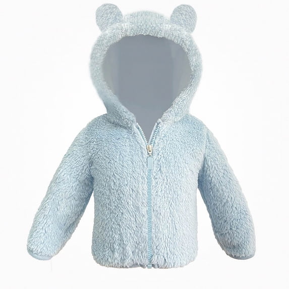 DJDLJWCJ Toddler Baby Boys Hooded Jacket Fleece Lined Warm Jacket Full Zipper Winter Coat Sky Blue Size 12-18M
