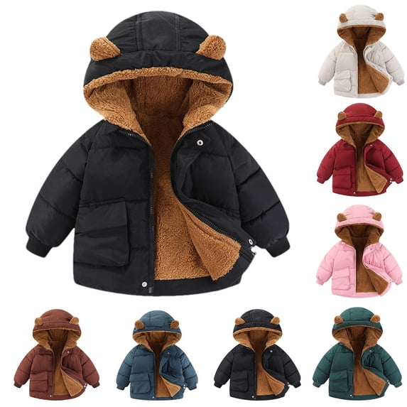 DJDLJWCJ Toddler Boys Puffer Coats Fleece Lined Thicken Warm Winter Coat Long Sleeve Zip Up Hoodie Jacket Brown Size 3T