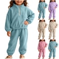 thumbnail image 1 of DJDLJWCJ Toddler Girls 2 Piece Fleece Lined Outfit Set Quarter Zip Stand Collar Sweatshirt with Elastic Waist Jogger Pants Khaki Size 2T, 1 of 8