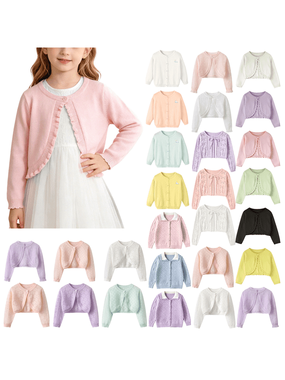 Toddler Girls Cardigan Sweater Long Sleeve Knit School Uniform Sweater Loose Fit Button Down Cardigan Outerwear White Size 6