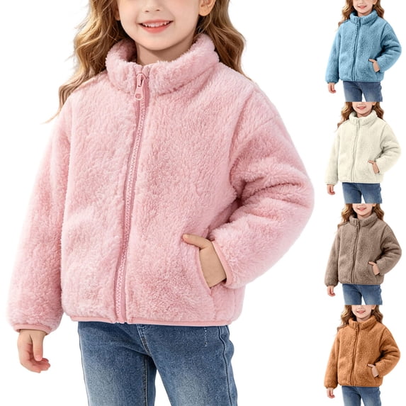 DJDLJWCJ Toddler Girls Fleece Lined Jacket Winter Warm Zip Up Jacket Cute Solid Color Thicken Long Sleeve Coat White Size 12Months