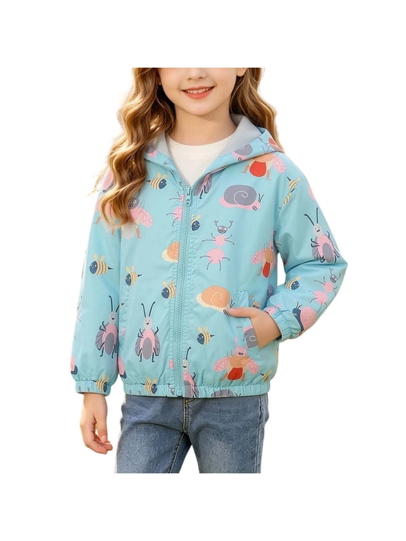 Toddler Girls Raincoat with Hood Floral Printed Lightweight Zipper Jacket Spring Fall Girls Rain Jacket Multicolor Size 3T