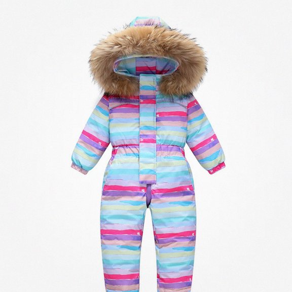 DJDLJWCJ Toddler One Piece Ski Snowsuit,Boys Waterproof Windproof Thickened Warm Hooded Jumpsuit,Winter Outdoor Snow Suit Purple Size 12M