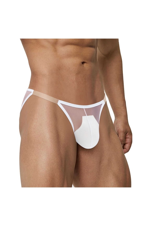 Underwear for Men Thin Elastic Low Waist Transparent underpants White L