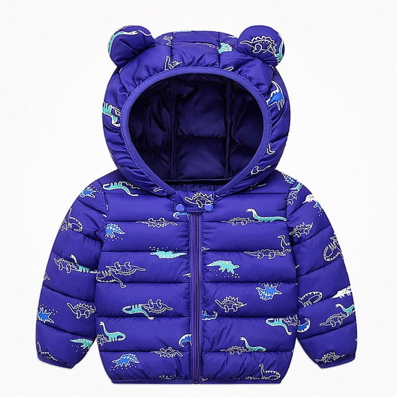 DJDLJWCJ Unisex Baby Toddler Hooded Puffer Coat with Bear Ear Kids Winter Thick Warm Printed Jacket, Infant Boys Girls Zip Up Outerwear Blue Size 4T