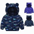 thumbnail image 1 of DJDLJWCJ Unisex Baby Toddler Hooded Puffer Coat with Bear Ear Kids Winter Thick Warm Printed Jacket, Infant Boys Girls Zip Up Outerwear Navy Size 12M, 1 of 5